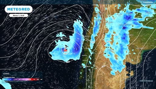 Desde el martes lluvia entre &Ntilde;uble y Los R&iacute;os: sistema frontal se aproxima con rachas de 80 km/h y probables tormentas