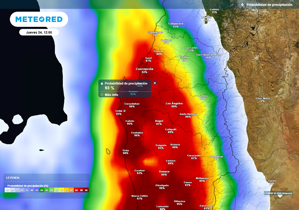 Lluvias en la Región de Biobío, Meteored, Chile