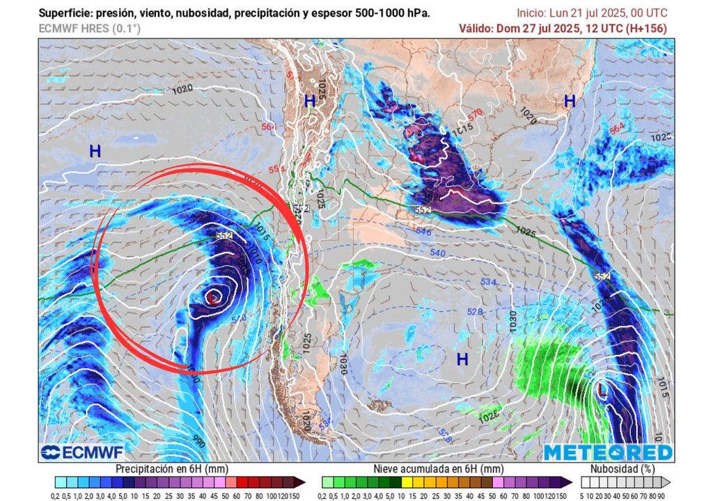 Sistema frontal para domingo 27 de julio, Región de Biobío, Meteored, Chile