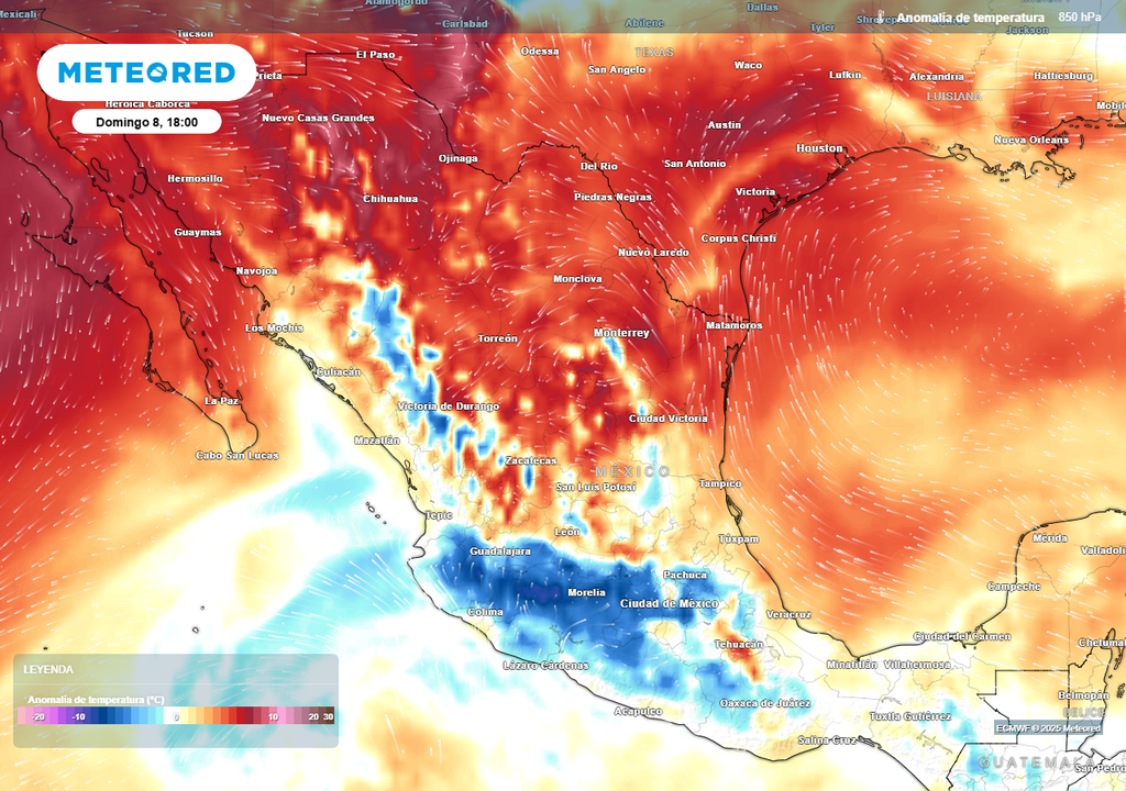 Anomalía de temperaturas en grados Celsius