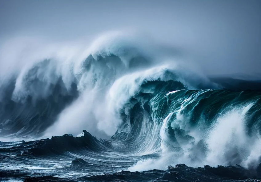 A landslide triggers a 200 meter high megatsunami in a narrow fjord