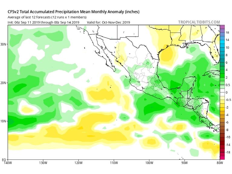 Modelo CFSv2 anomalía de precipitaciones. Modelo CFSv2 anomalía de precipitaciones.