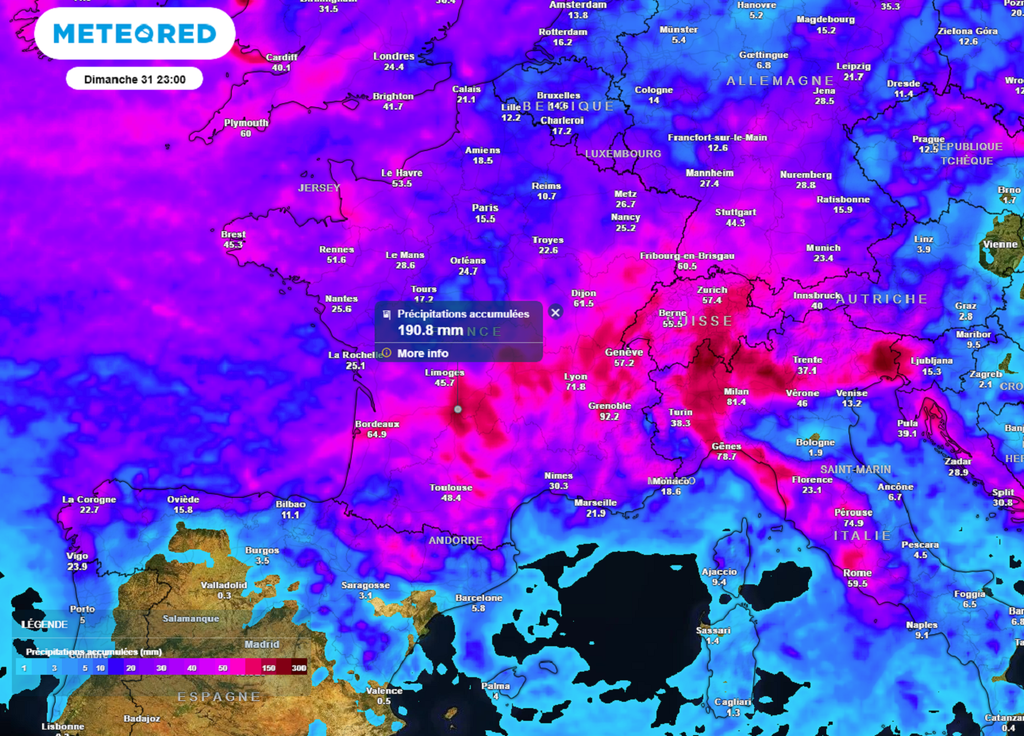 Les cumuls de pluies les plus importants sont attendus du sud-ouest aux régions de l'est.