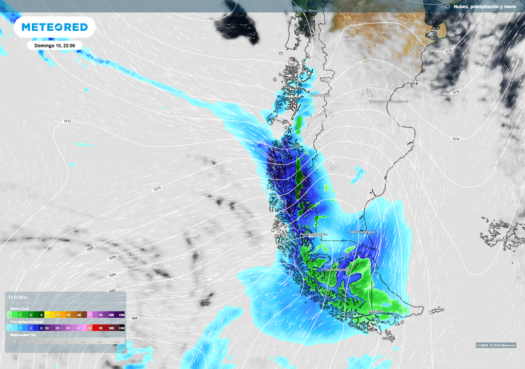 El próximo sistema frontal comenzará a dejar lluvias desde la mañana en la Patagonia, avanzando con más precipitaciones y abundante nubosidad hacia la noche.
