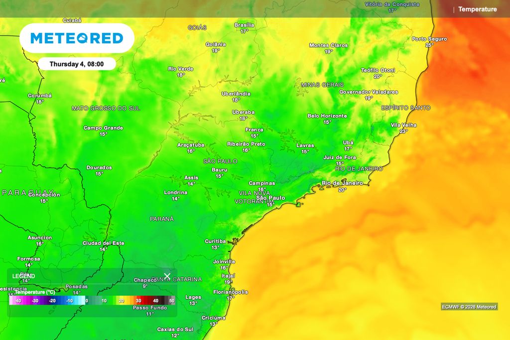 Temperaturas amenas na manhã de quinta-feira (4) alcançam áreas de São Paulo e do Sudeste, favorecendo a conservação das rosas.