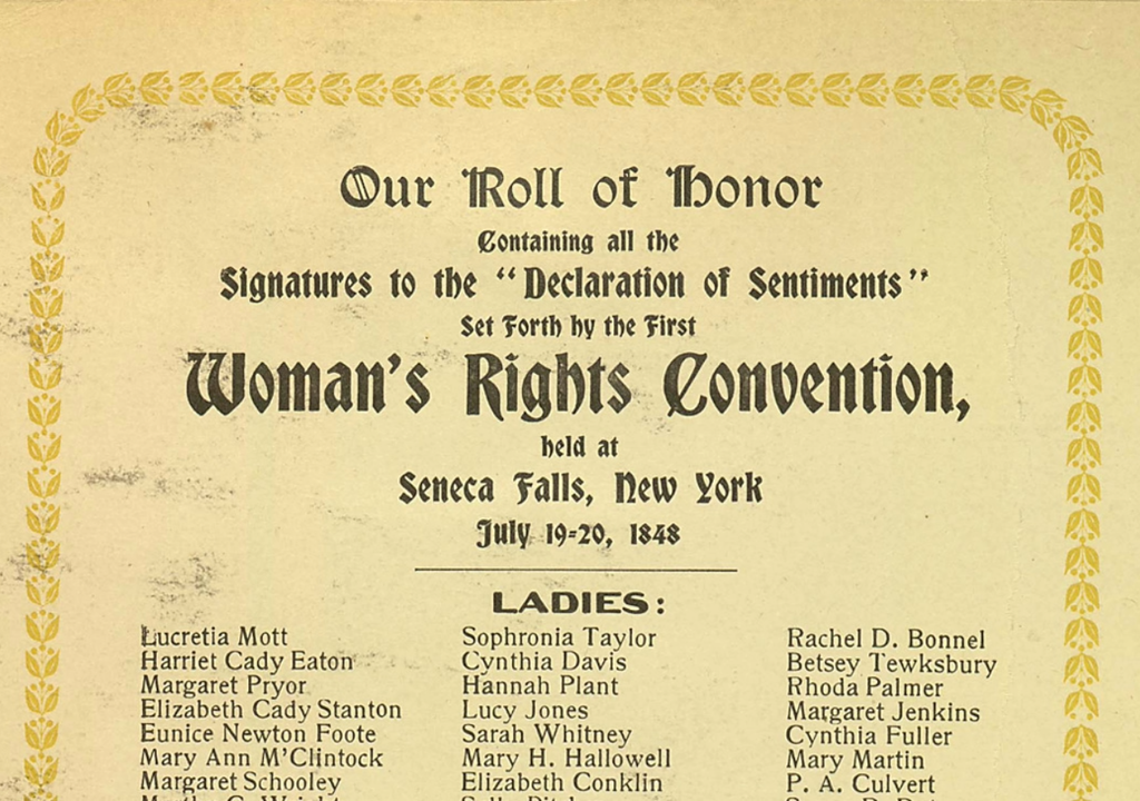 Assinatura de Eunice Newton Foote no documento “Declaração de Sentimentos”, um marco do movimento pelos direitos das mulheres. Créditos: Reprodução/Internet.