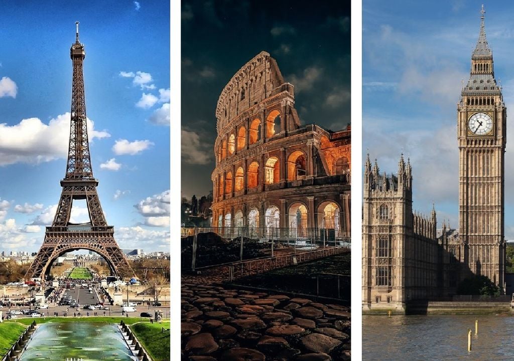 Torre Eiffel (Paris), Coliseu de Roma e Big Ben (Londres) Torre Eiffel (Paris), Coliseu de Roma e Big Ben (Londres)