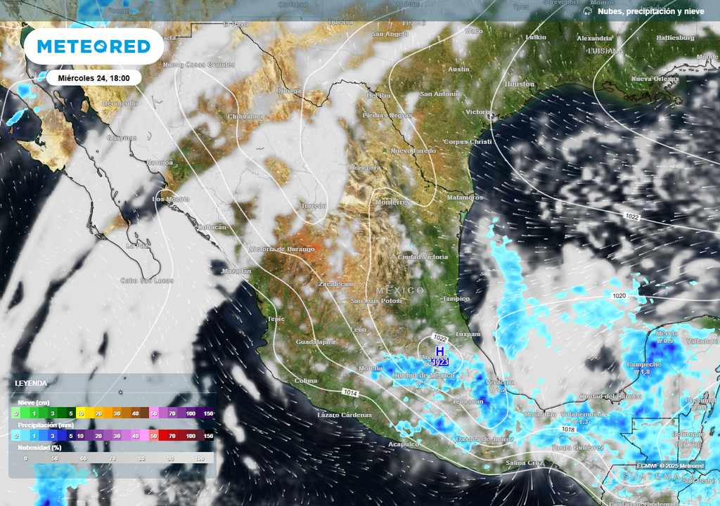Pronóstico de nubosidad, lluvias y presión atmosférica