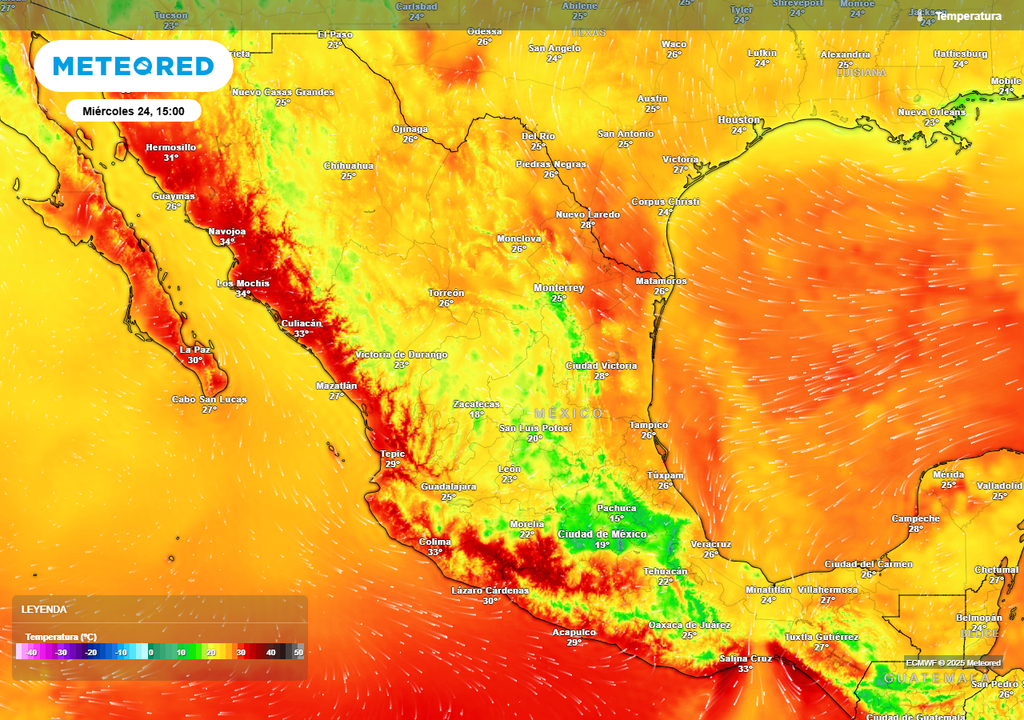 Pronóstico de temperaturas en grados Celsius