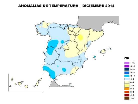 Diciembre 2014: Seco Y Normal En Temperaturas Anomalías de Temperaturas diciembre 2014