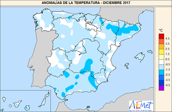 Diciembre 2017: frío y normal en precipitaciones