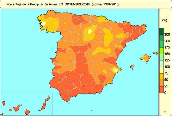 Foto 2: Porcentaje de precipitación acumulada en diciembre de 2018 (normal 1981 - 2010) Foto 2: Porcentaje de precipitación acumulada en diciembre de 2018 (normal 1981 - 2010)