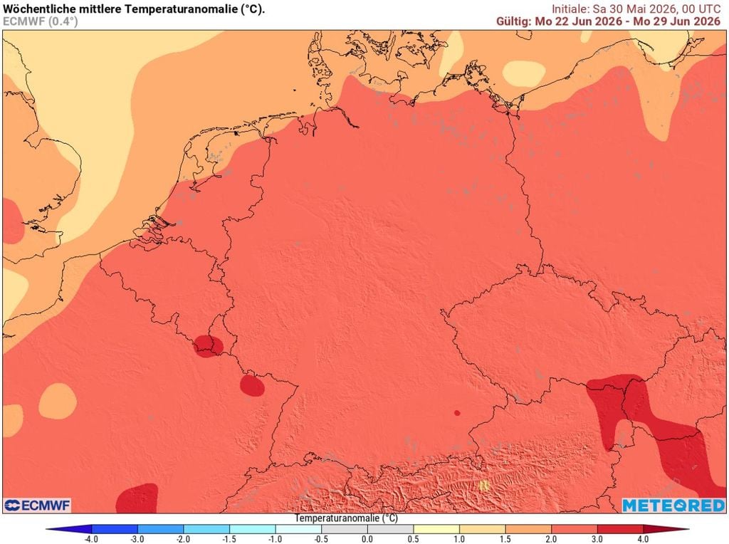 Das europäische Wettermodell ECMWF rechnet um den Siebenschläfertag mit sehr warmem Wetter.