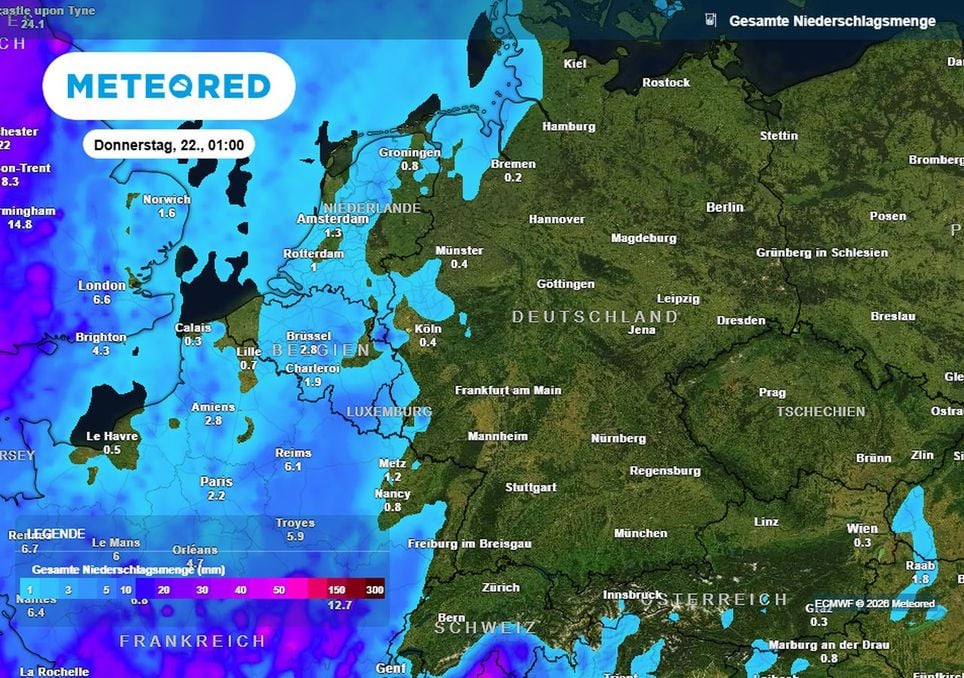 Dans les prochains jours, pratiquement aucune précipitation n’est en vue. Un puissant anticyclone reste solidement en place sur l’Allemagne.