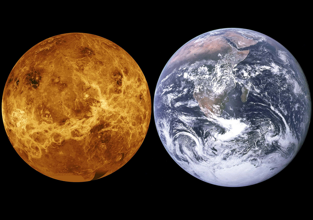 Comparación de tamaño entre Venus y la Tierra