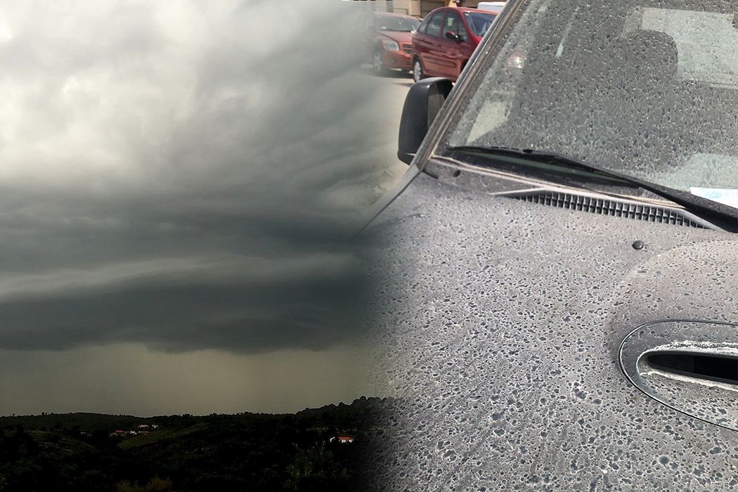 Tormenta en las Casiñas, Cáceres, foto de Álvaro R.G. Lluvia con barro esta mañana en la provincia de Alicante, por Joan A. Domènech.