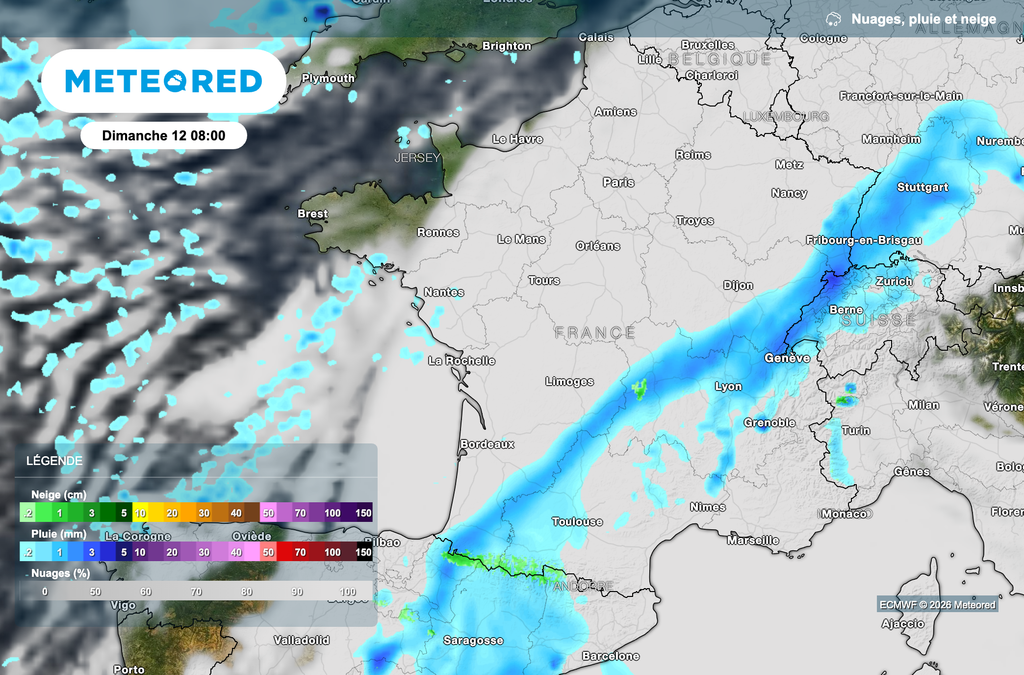 Position de la perturbation ce dimanche matin à 8 heures.