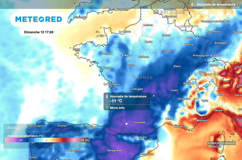 Températures très nettement inférieures aux normales de saison ce dimanche après-midi.