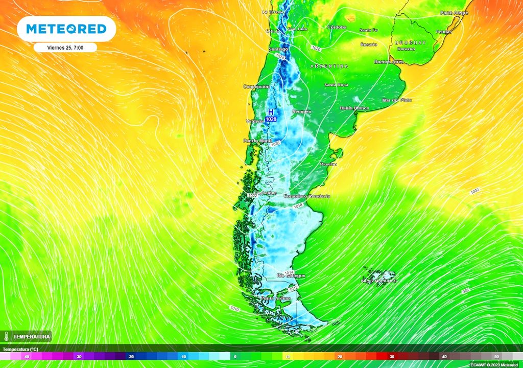 Una alta presión fría sobre la zona central y sur de Chile dejará heladas desde el centro a la Patagonia