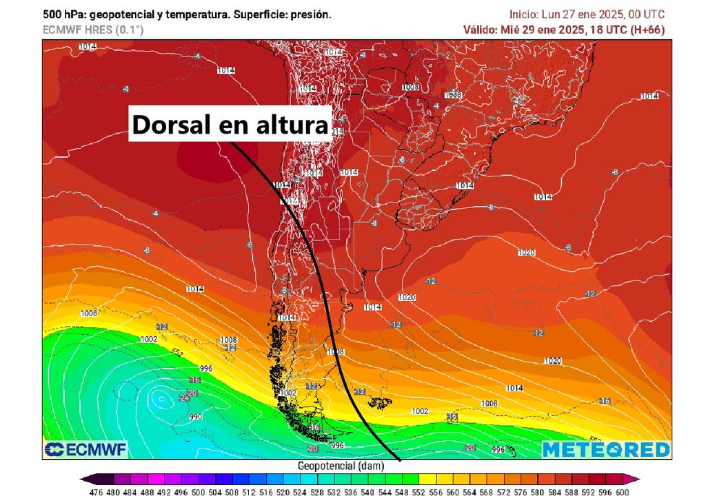 Temperatura, altura geopotencial, 500 hectopascales, Chile, ECMWF Temperatura, altura geopotencial, 500 hectopascales, Chile, ECMWF
