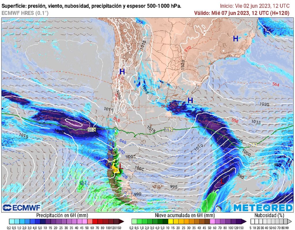 lluvias; presión y nubes previstas; modelo ECMWF lluvias; presión y nubes previstas; modelo ECMWF