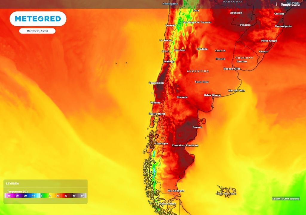 temperaturas previstas por el modelo del ECMWF