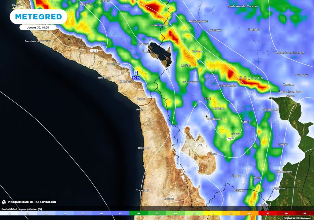 probabilidad de precipitaciones según el modelo del ECMWF