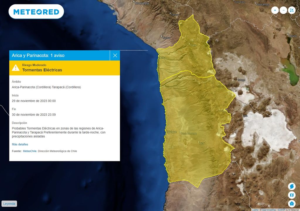Avisos meteorológicos vigentes para Chile