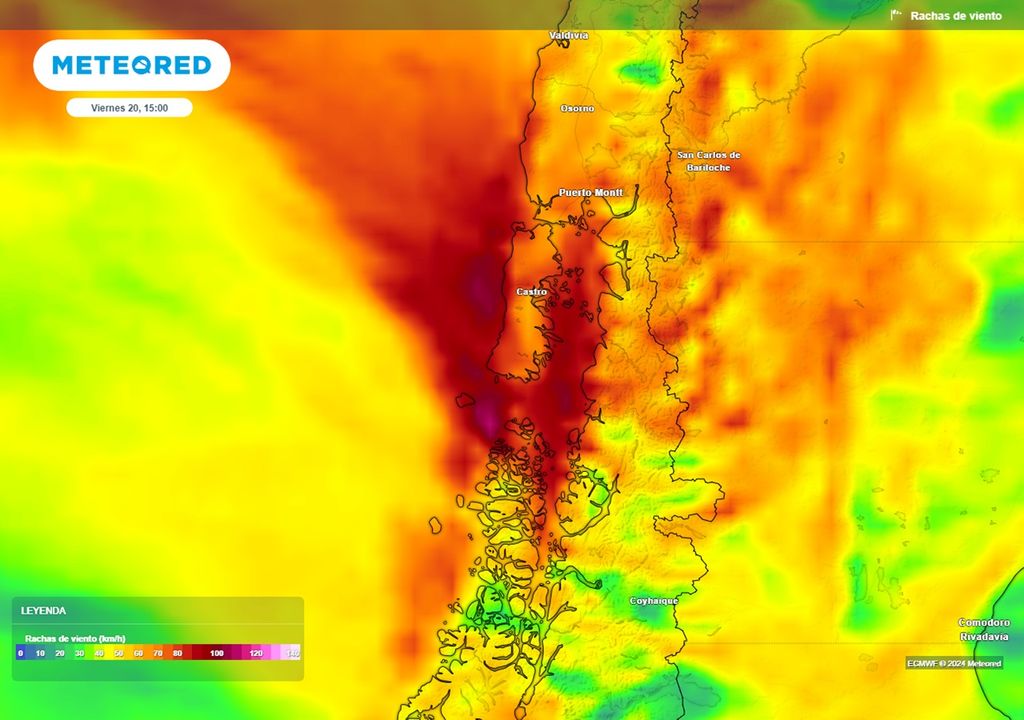 ráfagas de viento previstos por el modelo ECMWF ráfagas de viento previstos por el modelo ECMWF
