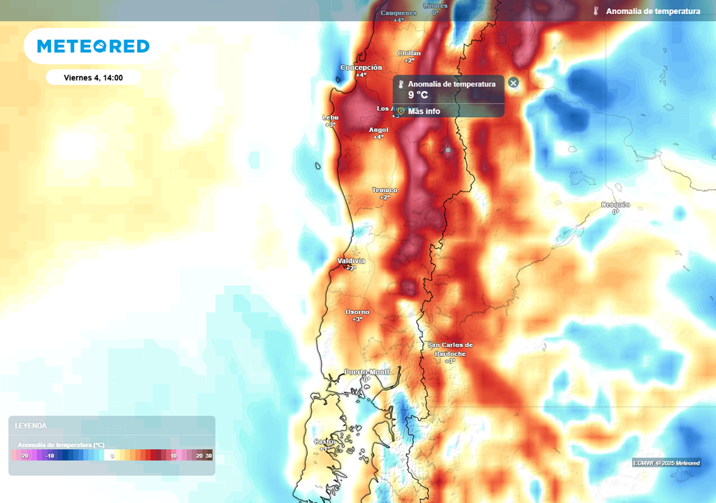 Altas temperaturas, derretimiento de nieve, Ñuble a Los Lagos, Meteored Chile