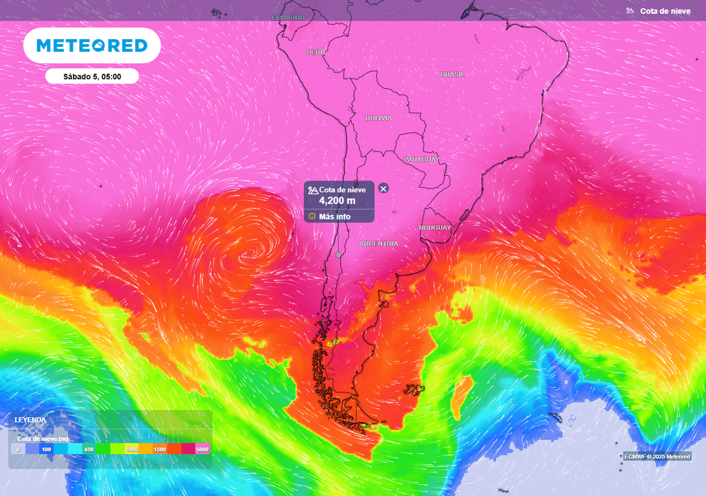 Temperaturas extremas, Ñuble a Los Lagos, Meteored Chile, nieve