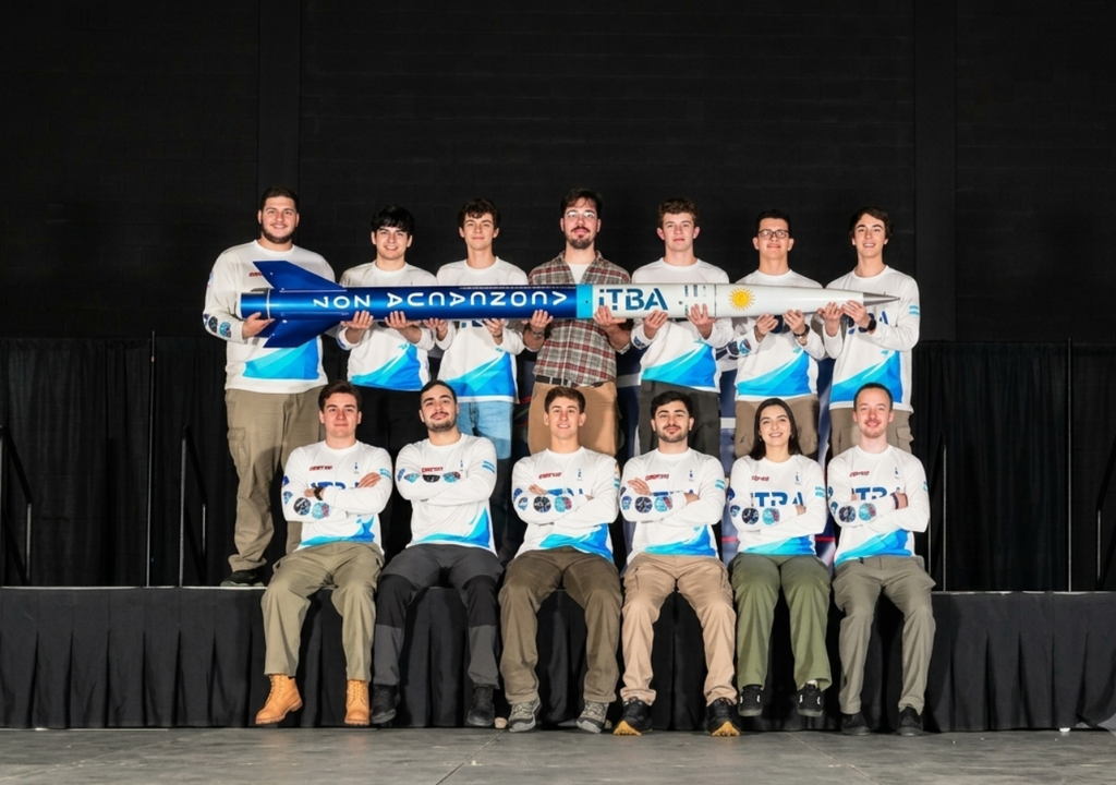 Cohete Aconcagua Estudiantes del ITBA desarrollaron el cohete que obtuvo el primer puesto en la categoría Diseño y Construcción. Foto: Gentileza ITBA Universidad