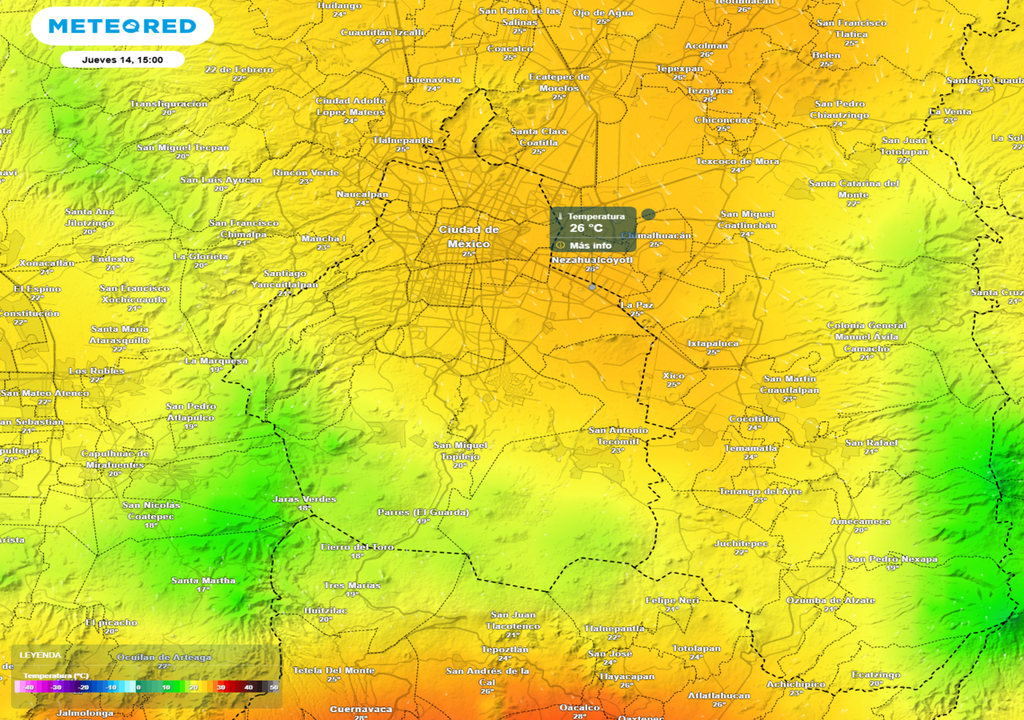 Este jueves habrá temperaturas máximas entre 24 y 26 °C, los valores más altos se registran hacia el oriente de la ciudad.