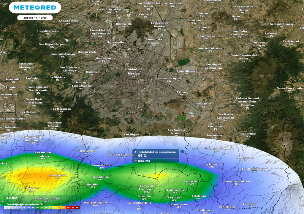 Las condiciones serán menos favorables para la precipitación, excepto hacia la zona montañosa del sur donde habrá posibilidad de lluvia dispersa.