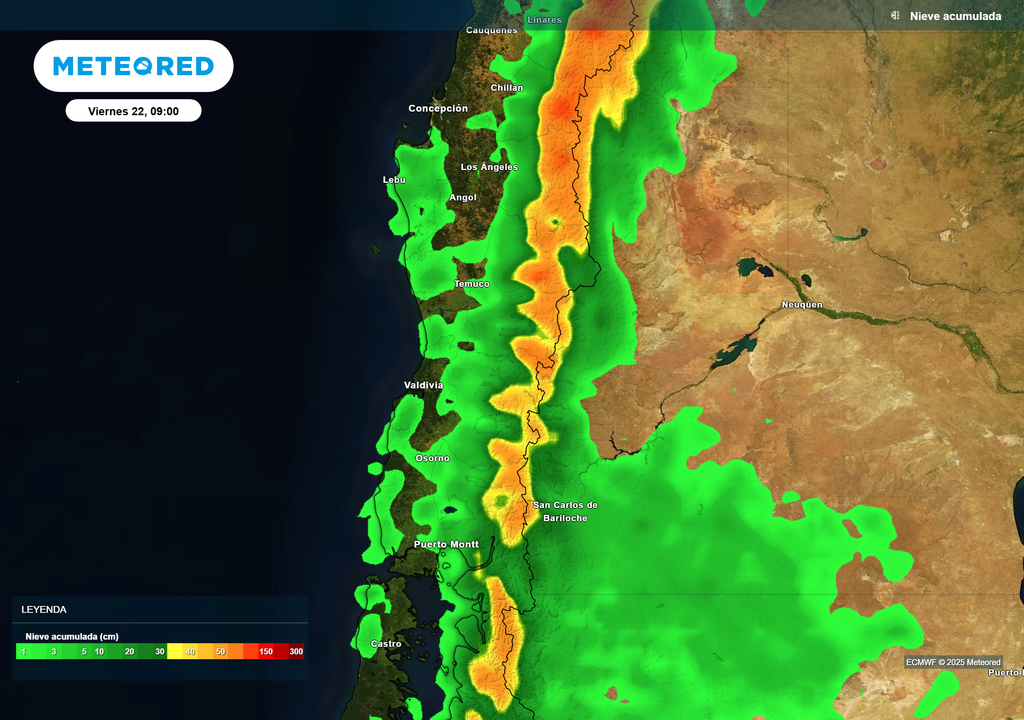 mapa de nieve acumulada.