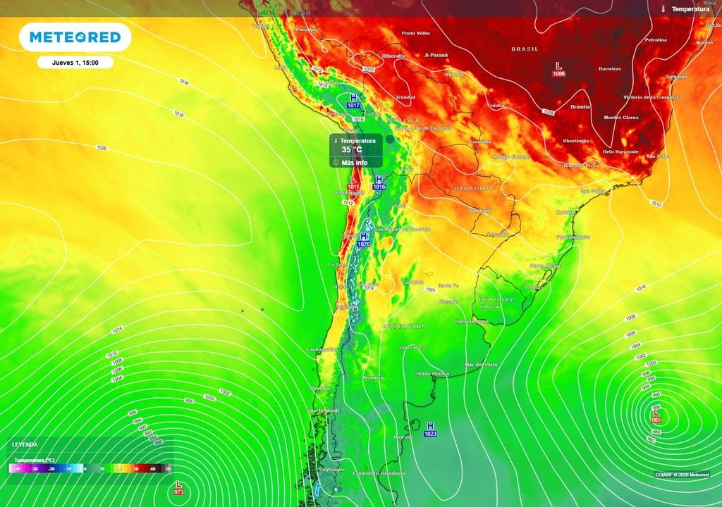 Una dorsal en altura favorecerá este jueves temperaturas elevadas en el norte de Chile, con máximas cercanas a 35 °C en sectores interiores de Antofagasta y Atacama. Una dorsal en altura favorecerá este jueves temperaturas elevadas en el norte de Chile, con máximas cercanas a 35 °C en sectores interiores de Antofagasta y Atacama.