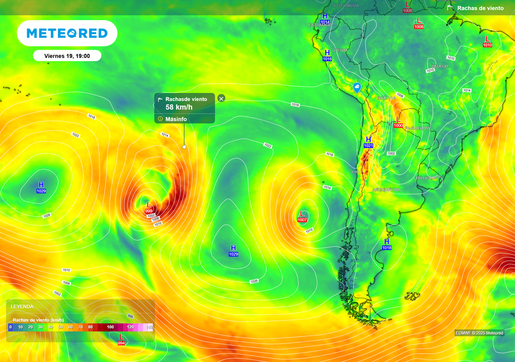 mapa de ráfagas de viento.