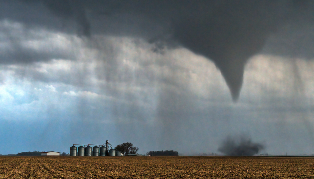 nube embudo. Las tormentas con corrientes ascendentes giratorias pueden desarrollar nubes con características tornádicas, aunque no siempre generan tornados.
