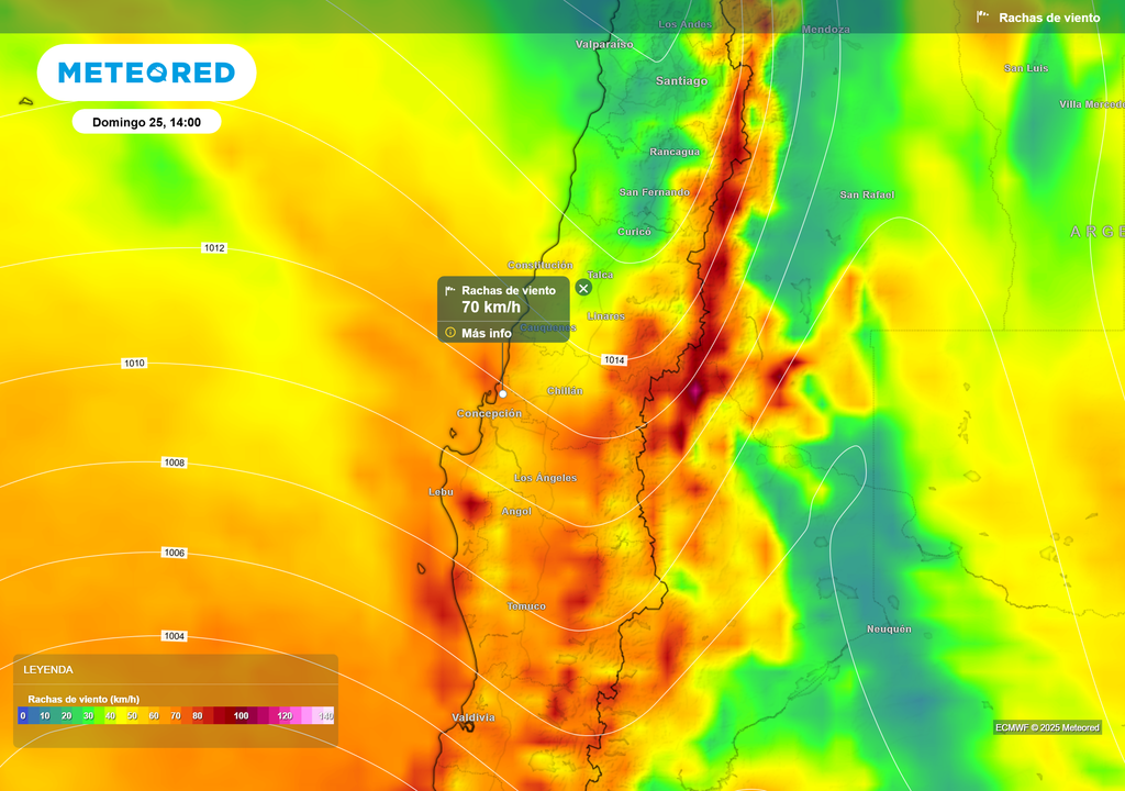 mapa de ráfagas de viento.