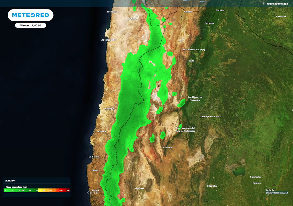 Nevadas normales a moderadas se esperan en la cordillera de Antofagasta y Atacama entre la noche del miércoles 17 y jueves 18, con acumulados de hasta 20 cm y probabilidad de ventisca.