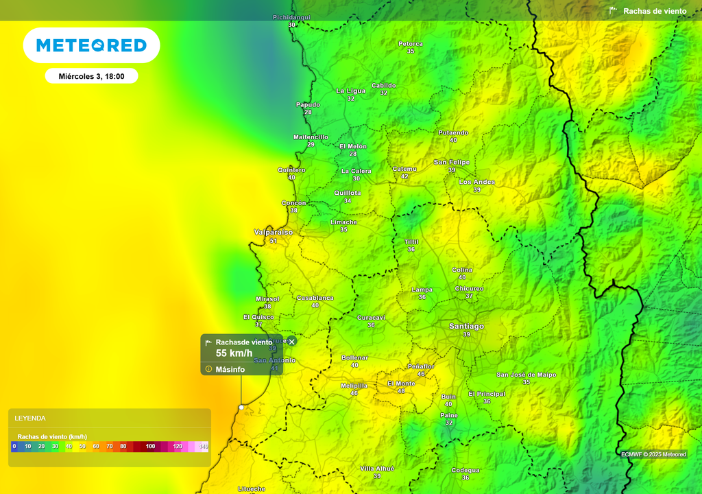 Mapa de ráfagas de viento. Mapa de ráfagas de viento.