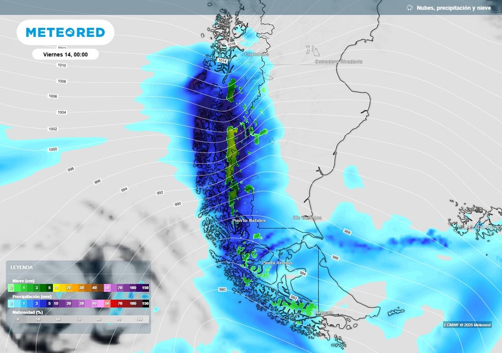 mapa de lluvia y nieve.