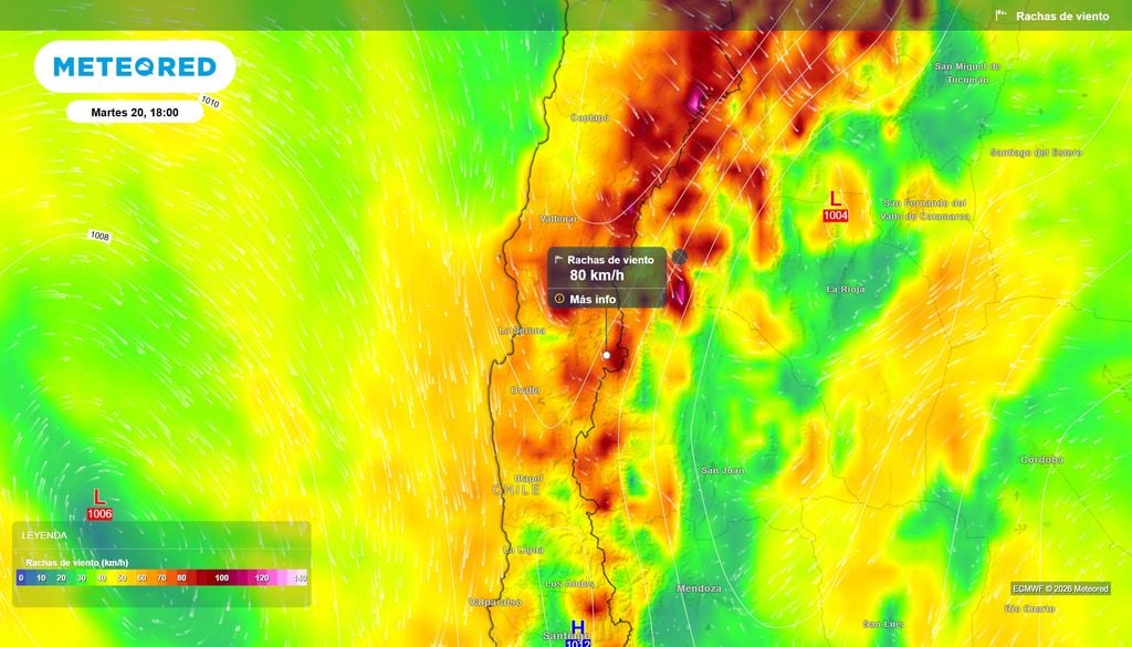 Se esperan fuerts rachas de vienti, especialmente en la cordillera de Coquimbo.