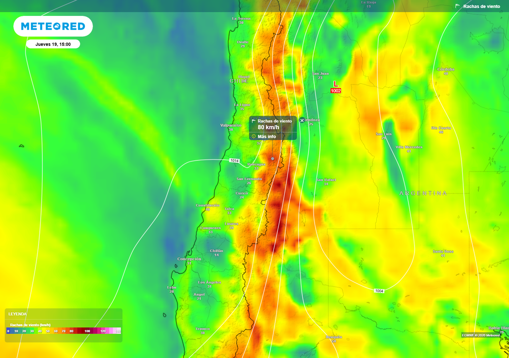 Rachas de viento de hasta 80 km/h se proyectan en sectores cordilleranos de la zona central, en línea con el aviso A117-3/2026 de la DMC.