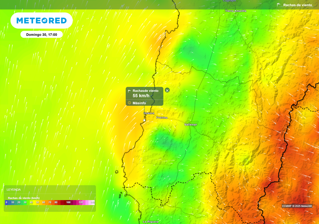 mapa de ráfagas de viento.