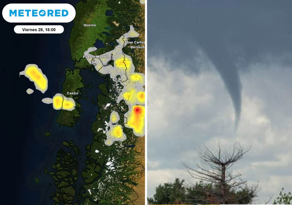 mapa y nube tornádica