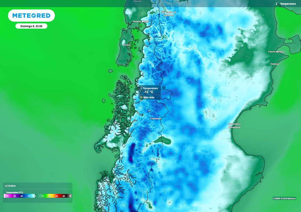 Se proyecta un marcado descenso térmico en la Patagonia, con heladas y formación de escarcha en sectores de Los Lagos y Aysén durante el fin de semana.