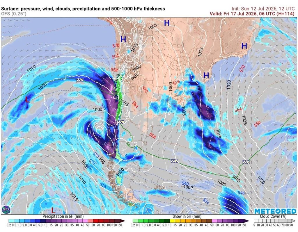 Modelo GFS GFS norteamericano coincide con intensas precipitaciones en el centro del país esta semana.