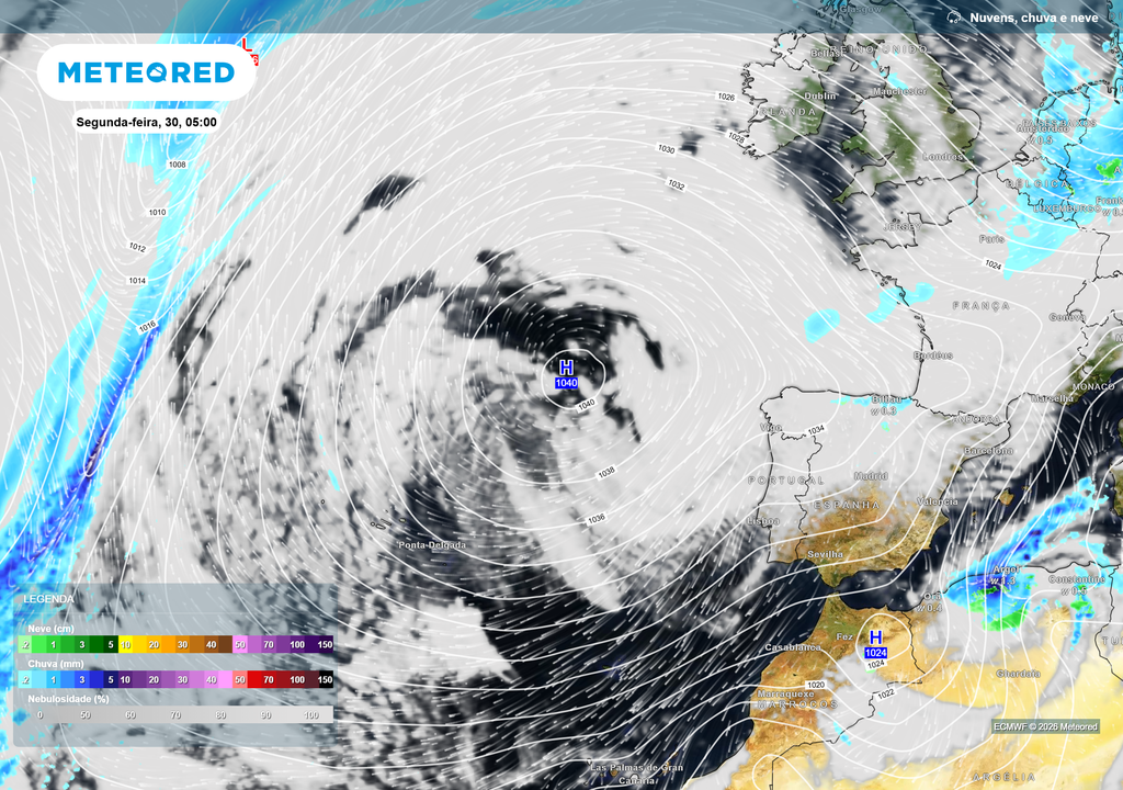 Anticiclone robusto aproxima-se da Península Ibérica, favorecendo tempo seco, estável e céu pouco nublado durante a Semana Santa.
