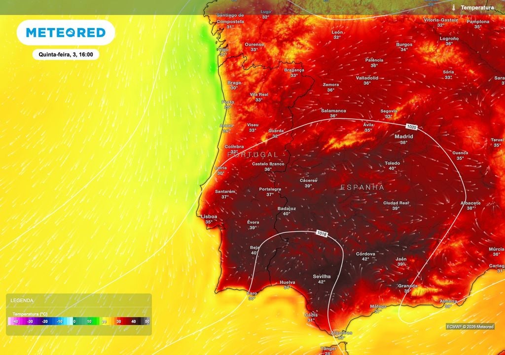 O aquecimento deverá acentuar-se na quinta-feira, com máximas próximas dos 40 ºC no interior do Alentejo. A subida das temperaturas será também evidente junto ao litoral, embora com valores mais moderados